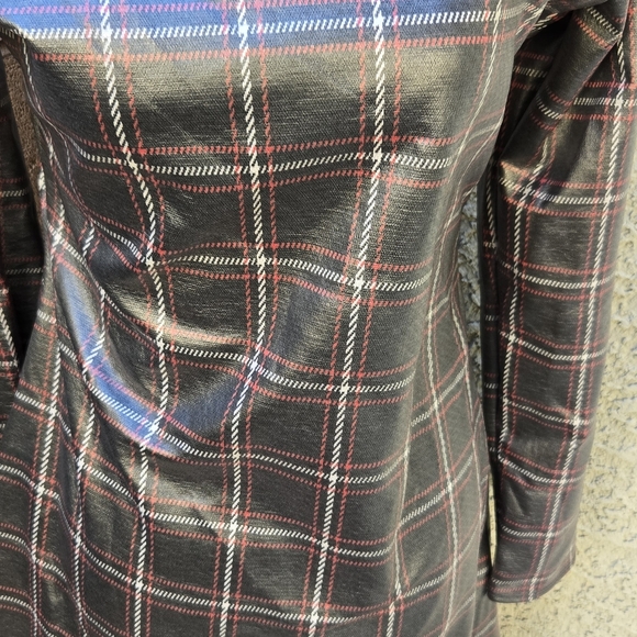 American City Wear Vintage Plaid Faux-Leather Turtleneck Mini Dress - Black - Picture 4 of 9